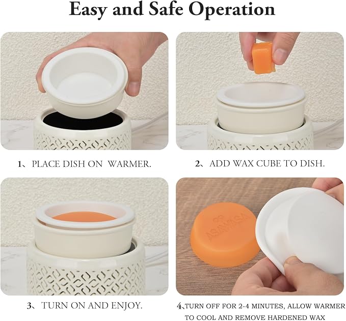 Ceramic Candle Warmer and Wax Melt Warmer with 7 Colors LED Night Light and 1 PC Silicone Liner,4-in-1 Electric Warmer for