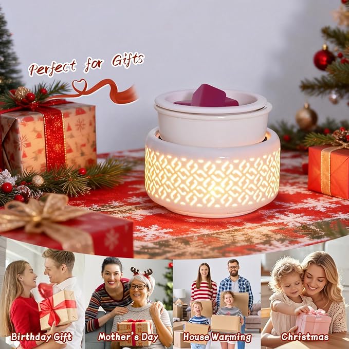 Ceramic Candle Warmer and Wax Melt Warmer with 7 Colors LED Night Light and 1 PC Silicone Liner,4-in-1 Electric Warmer for