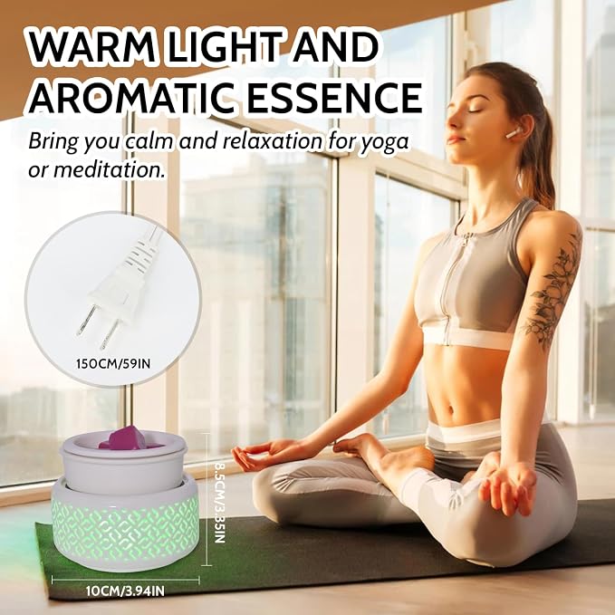 Ceramic Candle Warmer and Wax Melt Warmer with 7 Colors LED Night Light and 1 PC Silicone Liner,4-in-1 Electric Warmer for