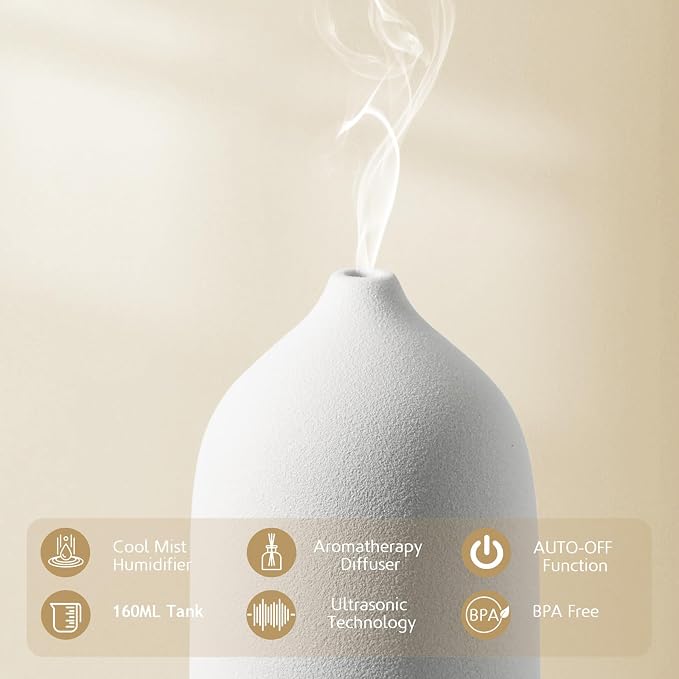 Ceramic Diffuser 160ML Essential Oil Diffusers Aromatherapy Essential Oil Diffuser for Room Air Diffuser for Home Bedroom