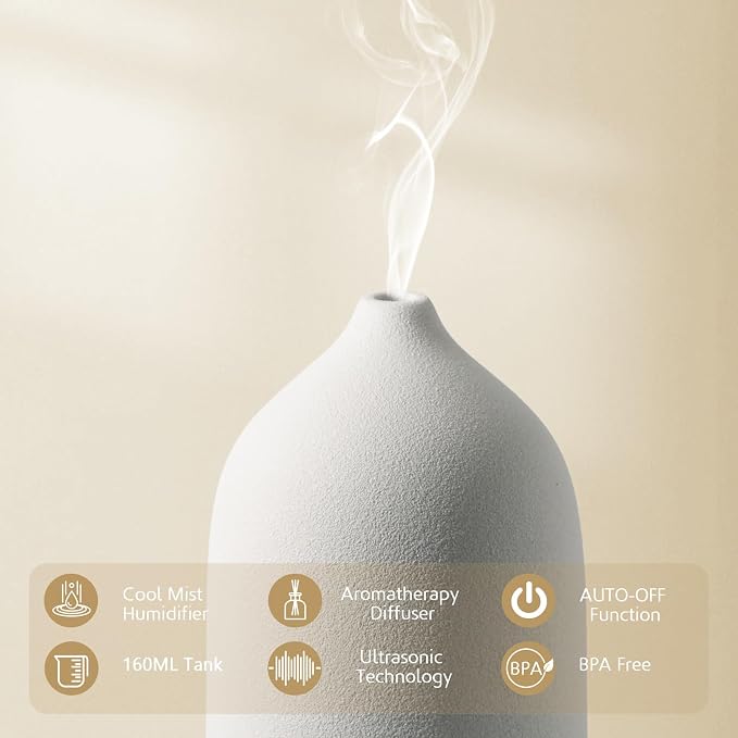 Ceramic Essential Oil Diffuser 160ML Aromatherapy Diffuser for Home Bedroom Room Cool Mist Humidifier Stone Air Diffusers