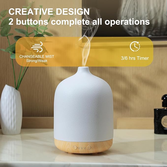 Ceramic Essential Oil Diffusers for Home, Decorative Bedroom Aromatherapy Scent Air Diffuser Ultrasonic Aroma Defusers 250ml