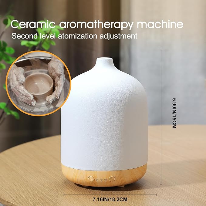 Ceramic Essential Oil Diffusers for Home, Decorative Bedroom Aromatherapy Scent Air Diffuser Ultrasonic Aroma Defusers 250ml
