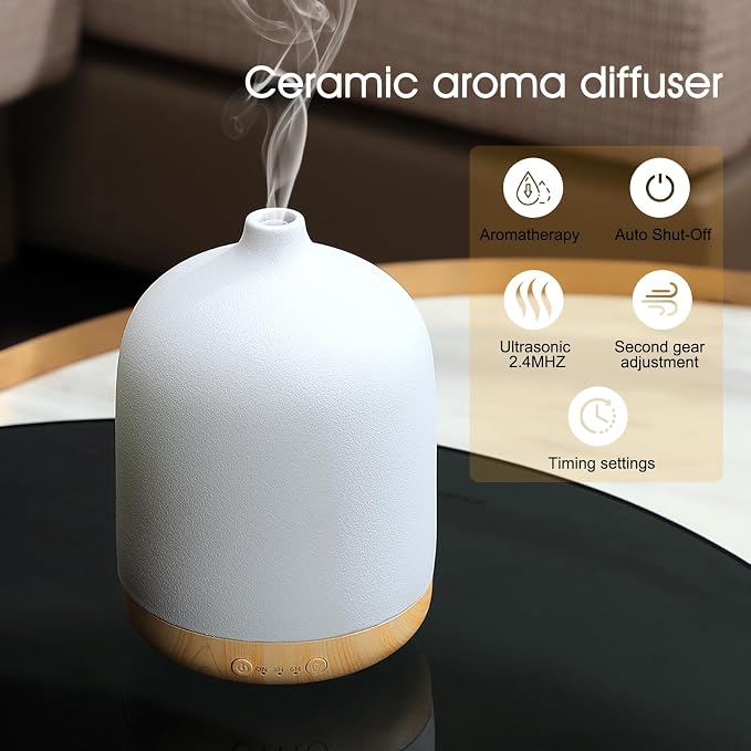 Ceramic Essential Oil Diffusers for Home, Decorative Bedroom Aromatherapy Scent Air Diffuser Ultrasonic Aroma Defusers 250ml