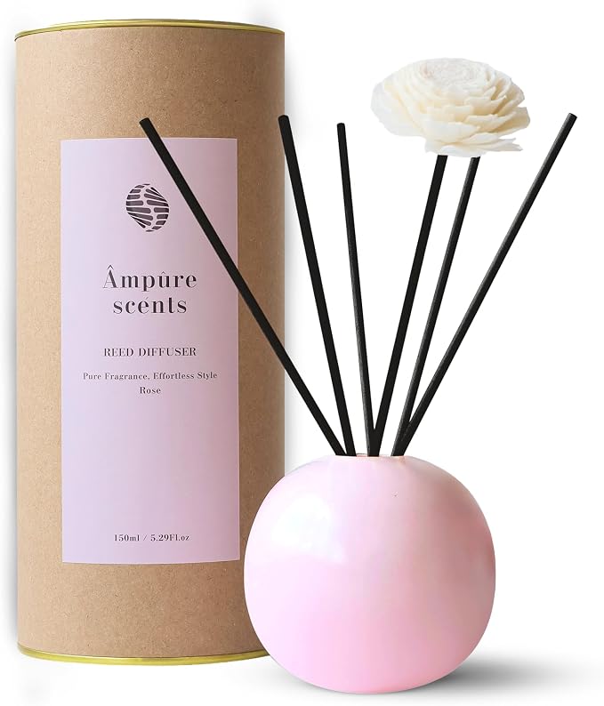 Ceramic Reed Diffuser for Home, Ampure Rose Fragrance (2X Stronger, 4 to 6 Months of Usage) in a Scent Bowl, product image
