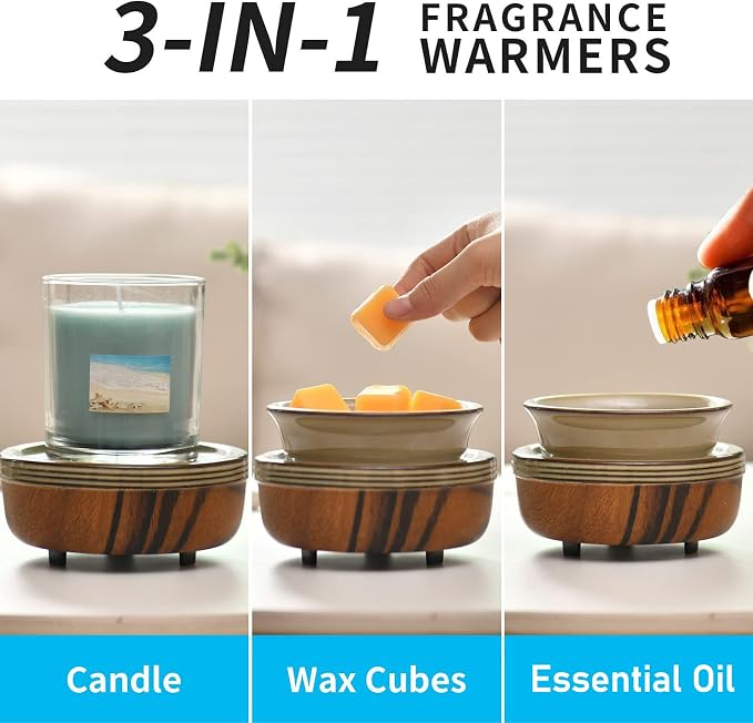 Ceramic Wax Warmer Wax Melt Warmer 3-in-1 Candle Warmer Electric Wax Warmer for Scented Wax Melter Wax Burner for