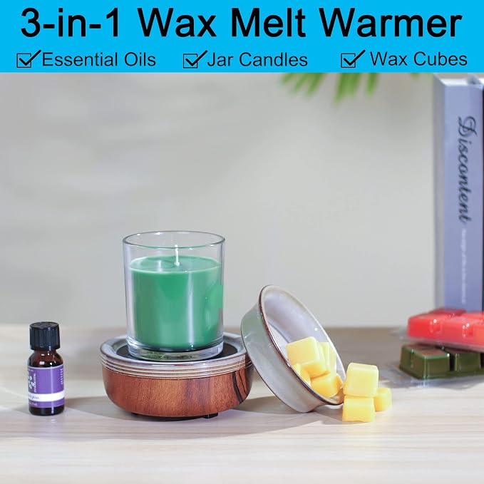 Ceramic Wax Warmer Wax Melt Warmer 3-in-1 Candle Warmer Electric Wax Warmer for Scented Wax Melter Wax Burner for
