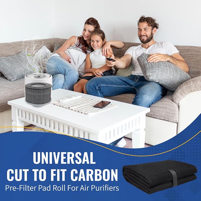 CFS - Universal Cut to Fit Carbon Pre-Filter Pad Roll for Air Purifiers, Range Hood, Furnace & Conditioner Filters - Pack of