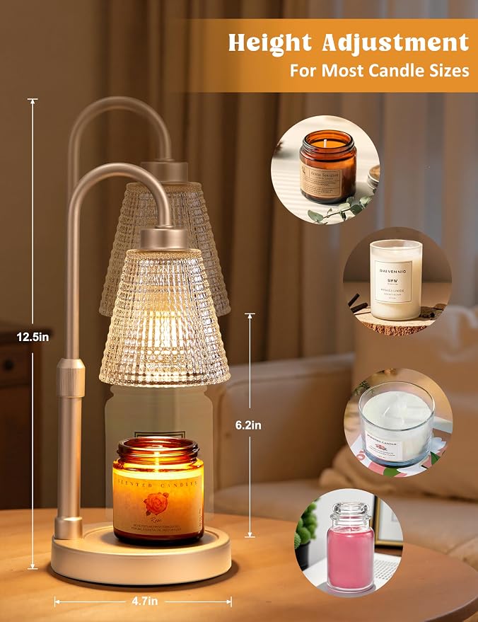 Champagne Gold Candle Warmer Lamp with Timer, Dimmable Candle Warmer for Home Decor, alternate product view 4