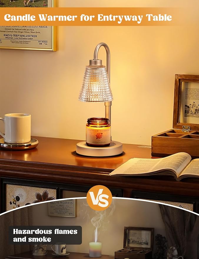 Champagne Gold Candle Warmer Lamp with Timer, Dimmable Candle Warmer for Home Decor, alternate product view 6
