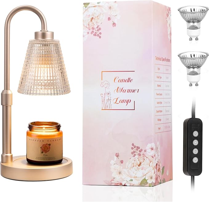 Champagne Gold Candle Warmer Lamp with Timer, Dimmable Candle Warmer for Home Decor, alternate product view 8