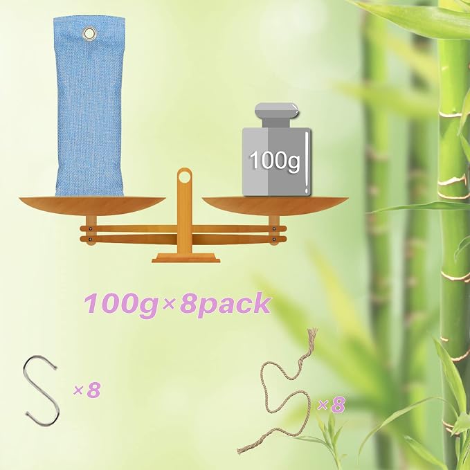 Charcoal Bags Odor Absorber (8x100g) Activated Bamboo Charcoal Air Purifying Bags Charcoal Odor Eliminating Bags for Home &