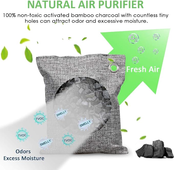 Charcoal Bags Odor Absorber (Large, 4Pack x 200g), Nature Fresh Bamboo Charcoal Air Purifying Bags, alternate product view 2