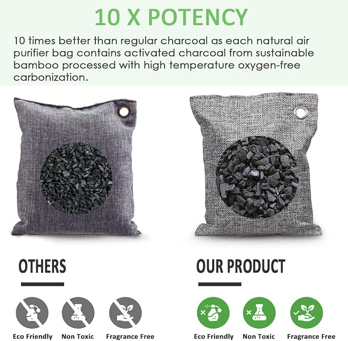 Charcoal Bags Odor Absorber (Large, 4Pack x 200g), Nature Fresh Bamboo Charcoal Air Purifying Bags, alternate product view 4