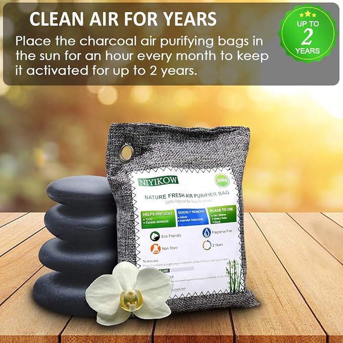 Charcoal Bags Odor Absorber (Large, 4Pack x 200g), Nature Fresh Bamboo Charcoal Air Purifying Bags, alternate product view 7