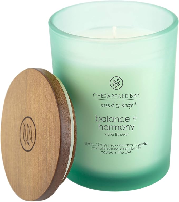 Chesapeake Bay Balance + Harmony Scented Candles Water Lily Pear Fragrance Medium Size Natural Soy Wax