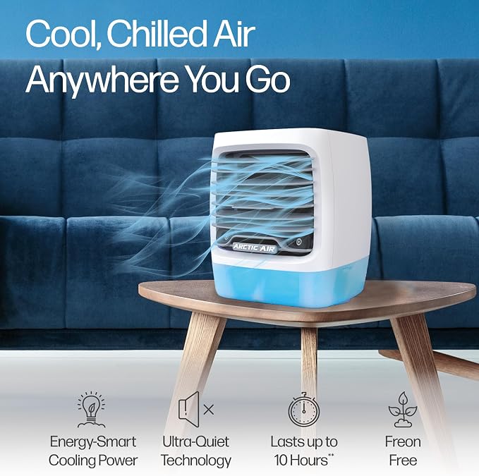 Chill Zone Evaporative Cooler with Hydro-Chill Technology, Portable Fan with 4 Adjustable Speeds, 8-Hour Cooling, Fan for
