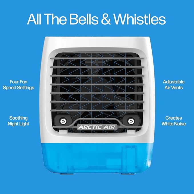 Chill Zone Evaporative Cooler with Hydro-Chill Technology, Portable Fan with 4 Adjustable Speeds, 8-Hour Cooling, Fan for