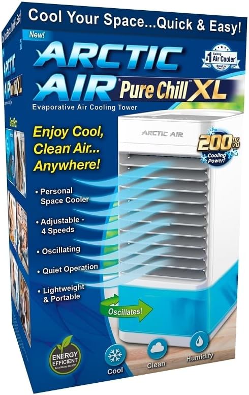 Chill Zone XL Evaporative Cooler with Oscillating Fan, Auto-Off Timer, Portable Fan with 4 Adjustable Speeds, 16-Hour Cooling