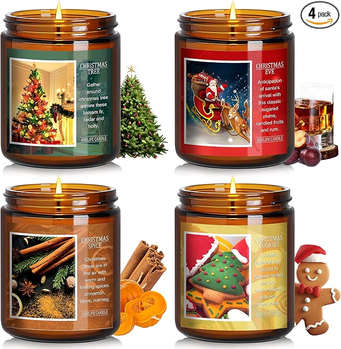 Christmas Candle Set | 4Pack Scented Candles Holiday Candle Gifts - Soy Candles Home Scented, Xmas Gift for Women and Men