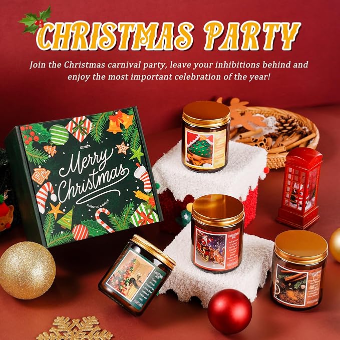 Christmas Candle Set | 4Pack Scented Candles Holiday Candle Gifts - Soy Candles Home Scented, Xmas Gift for Women and Men