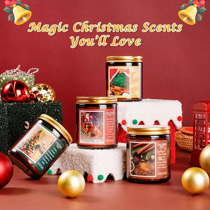 Christmas Candle Set | 4Pack Scented Candles Holiday Candle Gifts - Soy Candles Home Scented, Xmas Gift for Women and Men