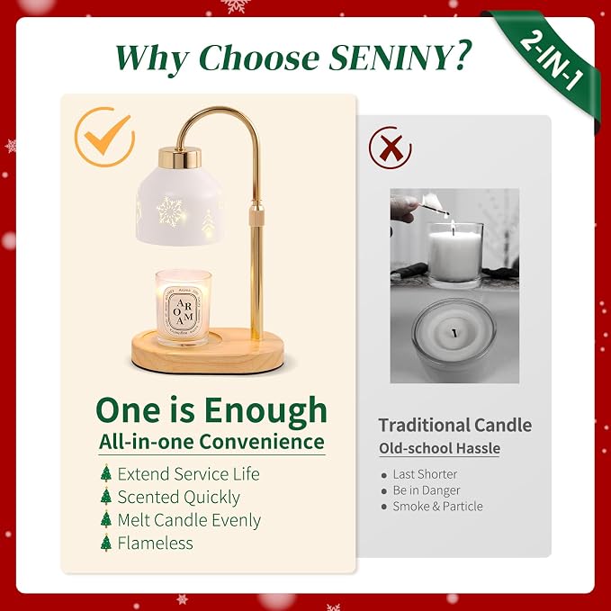 Christmas Candle Warmer Lamp with Timer, Adjustable Height Dimmable Lamp Candle Warmer for Jar Candles, Electric Warming