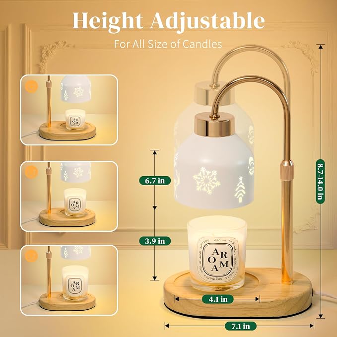 Christmas Candle Warmer Lamp with Timer, Adjustable Height Dimmable Lamp Candle Warmer for Jar Candles, Electric Warming