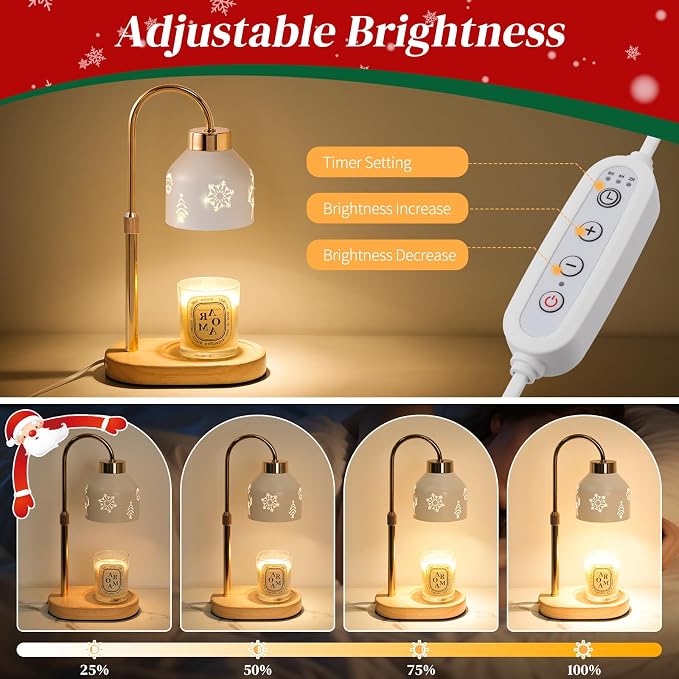 Christmas Candle Warmer Lamp with Timer, Adjustable Height Dimmable Lamp Candle Warmer for Jar Candles, Electric Warming