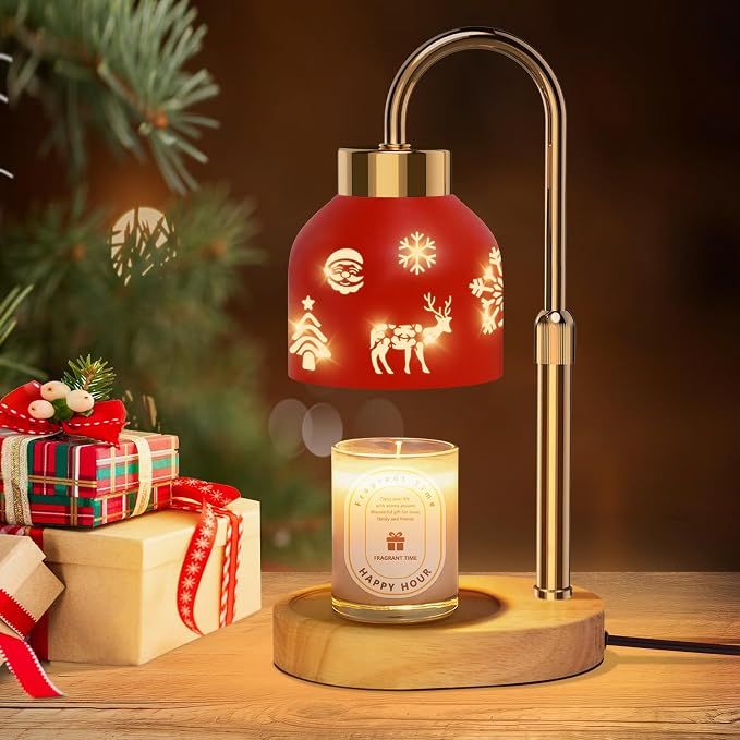 Christmas Candle Warmer Lamp, with Timer and Dimmer, Adjustable Height Candle Lamp, Wax Melt Warmer for Scented Jar Candles