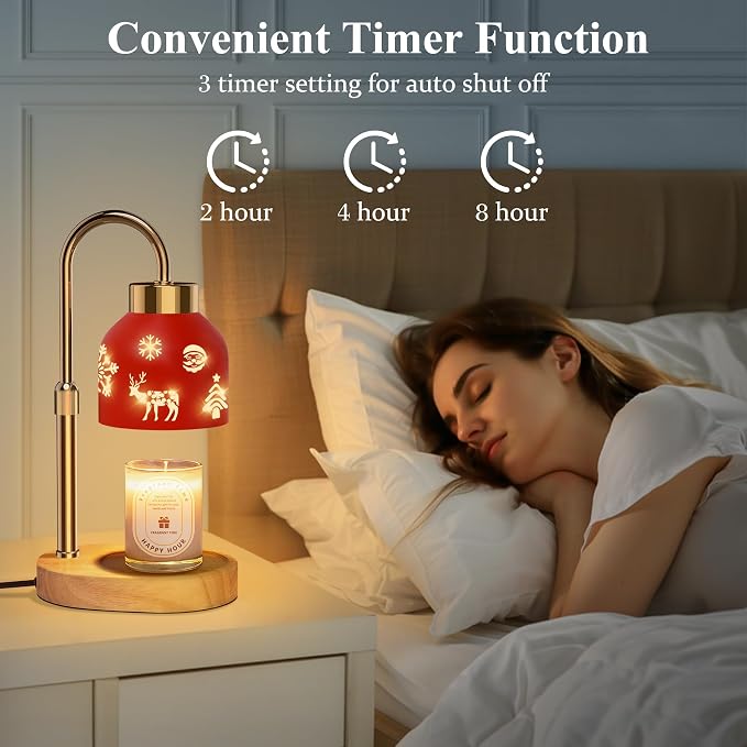 Christmas Candle Warmer Lamp, with Timer and Dimmer, Adjustable Height Candle Lamp, Wax Melt Warmer for Scented Jar Candles
