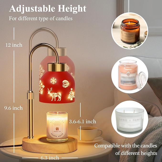 Christmas Candle Warmer Lamp, with Timer and Dimmer, Adjustable Height Candle Lamp, Wax Melt Warmer for Scented Jar Candles