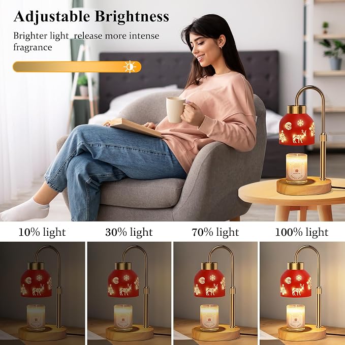Christmas Candle Warmer Lamp, with Timer and Dimmer, Adjustable Height Candle Lamp, Wax Melt Warmer for Scented Jar Candles