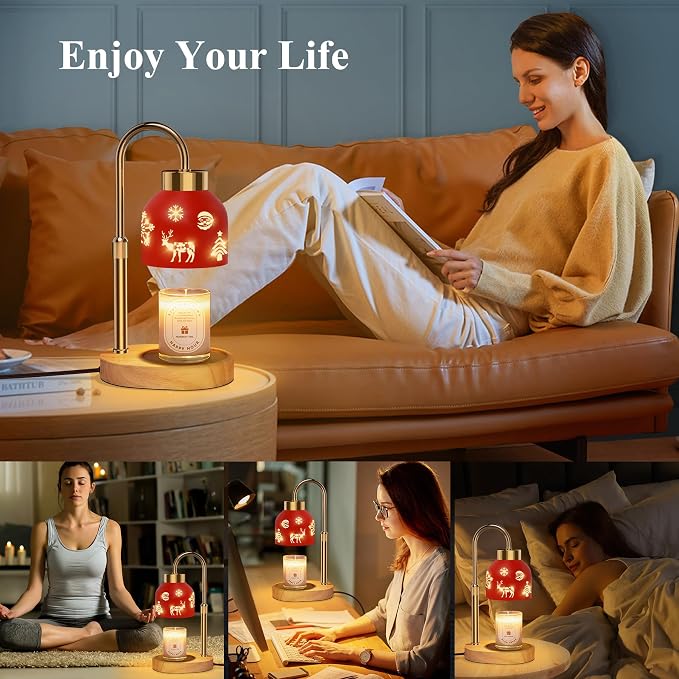 Christmas Candle Warmer Lamp, with Timer and Dimmer, Adjustable Height Candle Lamp, Wax Melt Warmer for Scented Jar Candles
