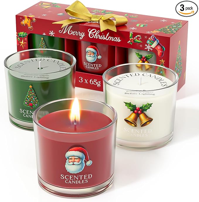 Christmas Candles, Scented Candles Gift Set for Stress Relief, 3 Votive Candles for Women and Men, Christmas Candle Gifts for
