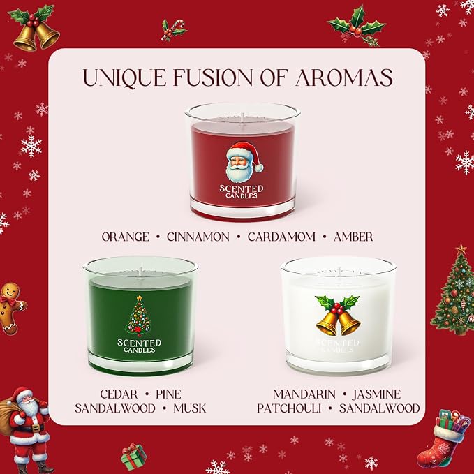 Christmas Candles, Scented Candles Gift Set for Stress Relief, 3 Votive Candles for Women and Men, Christmas Candle Gifts for