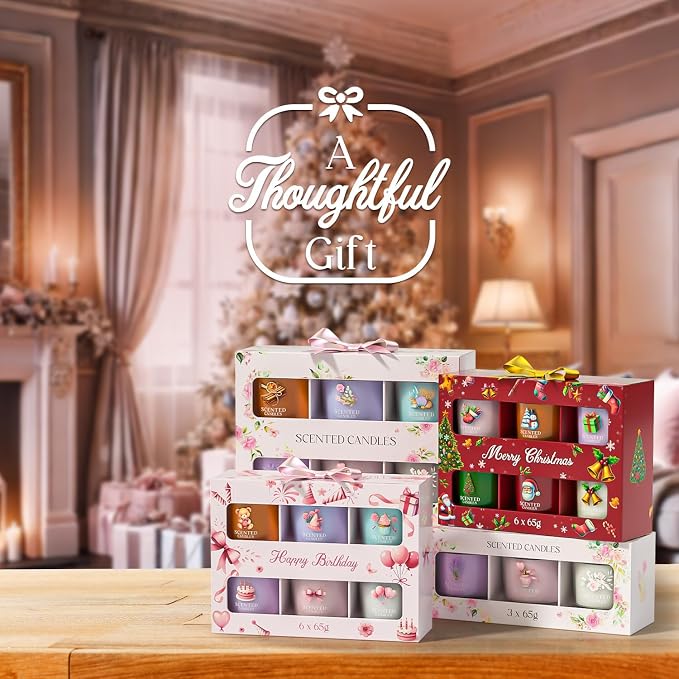 Christmas Candles, Scented Candles Gift Set for Stress Relief, 3 Votive Candles for Women and Men, Christmas Candle Gifts for