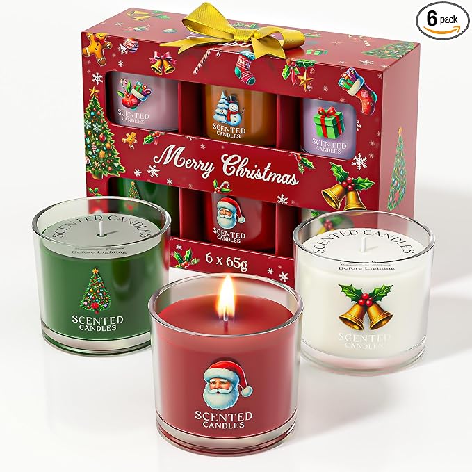Christmas Candles, Scented Candles Gift Set for Stress Relief, 6 Votive Candles for Women and Men, Christmas Candle Gifts for