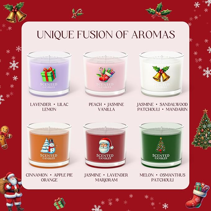 Christmas Candles, Scented Candles Gift Set for Stress Relief, 6 Votive Candles for Women and Men, Christmas Candle Gifts for
