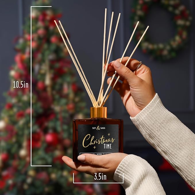 Christmas Diffuser, Christmas Reed Diffuser Decor - w/Apple, Cinnamon & Clove I Infused w/Essential Oils I 3.75 OZ Oil I