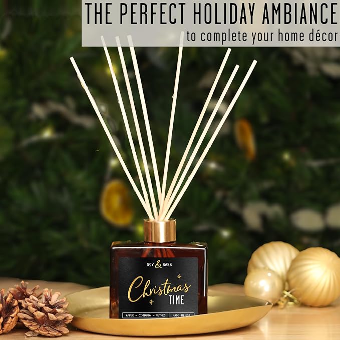Christmas Diffuser, Christmas Reed Diffuser Decor - w/Apple, Cinnamon & Clove I Infused w/Essential Oils I 3.75 OZ Oil I