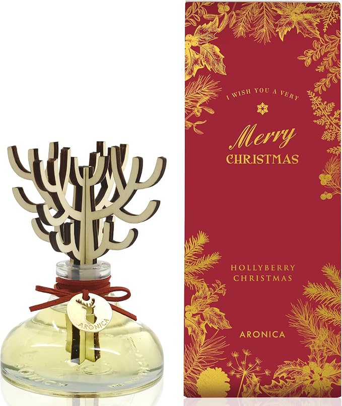 Christmas Diffuser - Hollyberry Scent, Burgundy Decorations Red Reed Diffuser, Cinnamon Smell Decor Apartment, product image