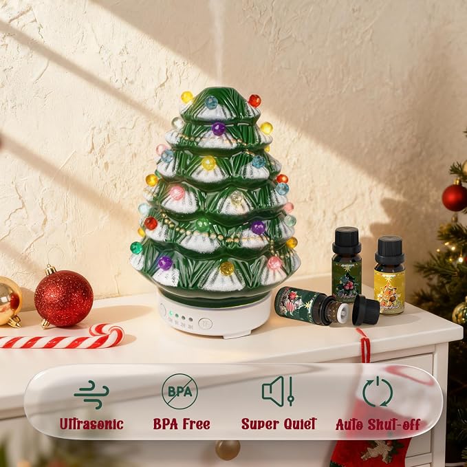 Christmas Essential Oil Diffuser, Festive Aromatherpay Diffuser for Essential Oils, Ceramic Ultrasonic Oil Diffusers for