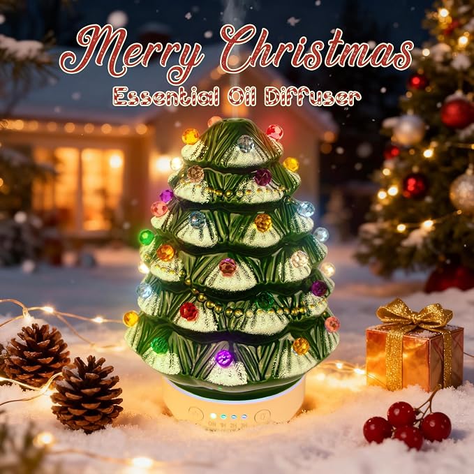 Christmas Essential Oil Diffuser, Festive Aromatherpay Diffuser for Essential Oils, Ceramic Ultrasonic Oil Diffusers for