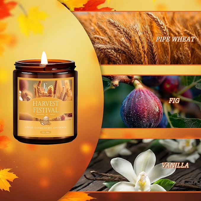 Christmas Fall Candle, Harvest Festival Scented Candles for Home, Natural Soy Autumn Candle Aromatherapy Candle, 7 oz Jar