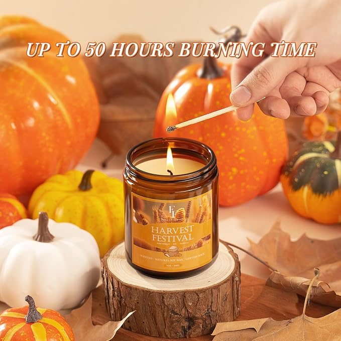 Christmas Fall Candle, Harvest Festival Scented Candles for Home, Natural Soy Autumn Candle Aromatherapy Candle, 7 oz Jar