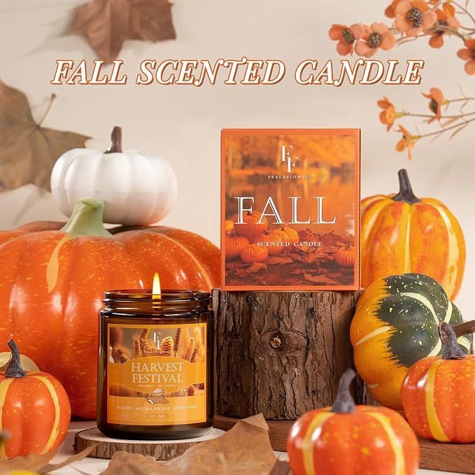 Christmas Fall Candle, Harvest Festival Scented Candles for Home, Natural Soy Autumn Candle Aromatherapy Candle, 7 oz Jar
