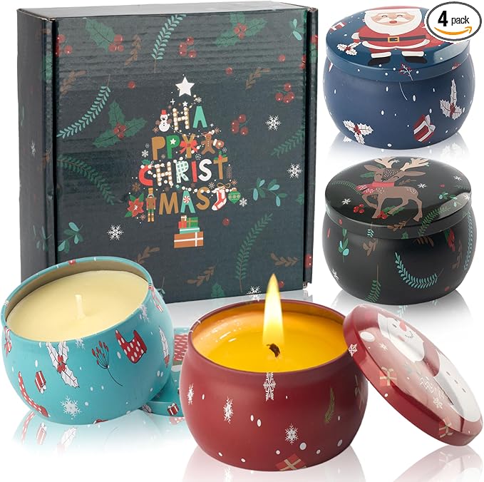 Christmas Scented Candles Gifts - Xmas Candle Gift Set for Women Men Aromatherapy Soy Wax Natural Small Festival Aroma