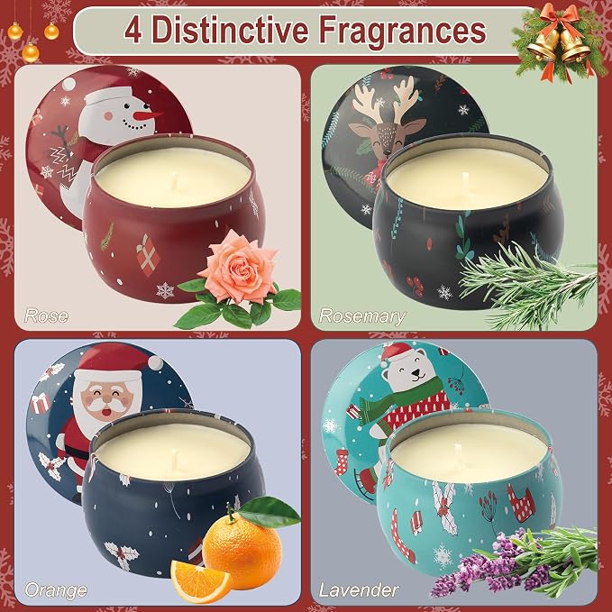 Christmas Scented Candles Gifts - Xmas Candle Gift Set for Women Men Aromatherapy Soy Wax Natural Small Festival Aroma