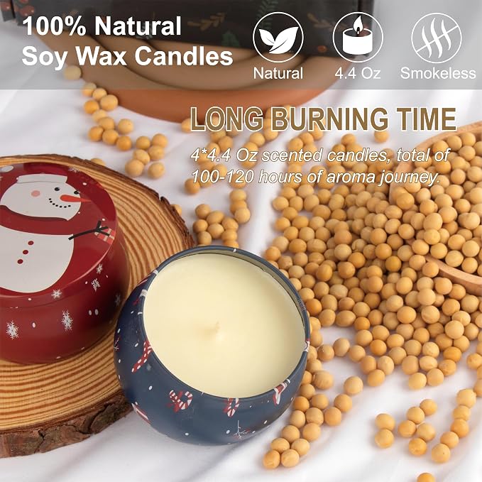 Christmas Scented Candles Gifts - Xmas Candle Gift Set for Women Men Aromatherapy Soy Wax Natural Small Festival Aroma
